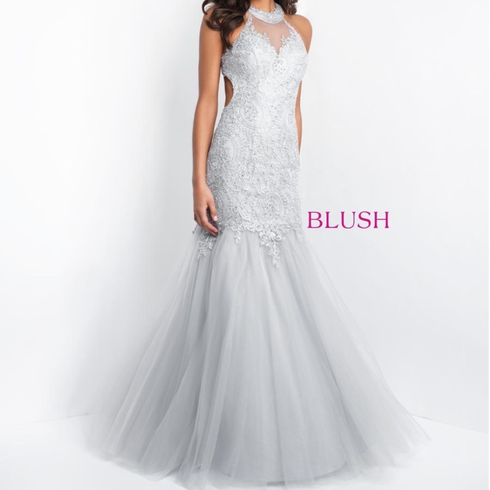 Blush Silver Mermaid Prom Dress
